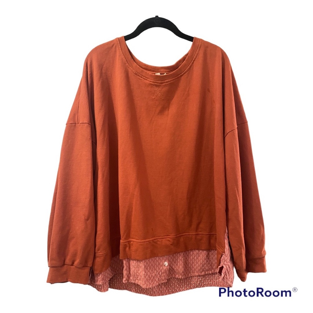 COTTON BLEU Ladies Burnt Orange Sweatshirt with Shirt Tail Ruffle Plus Size 2X